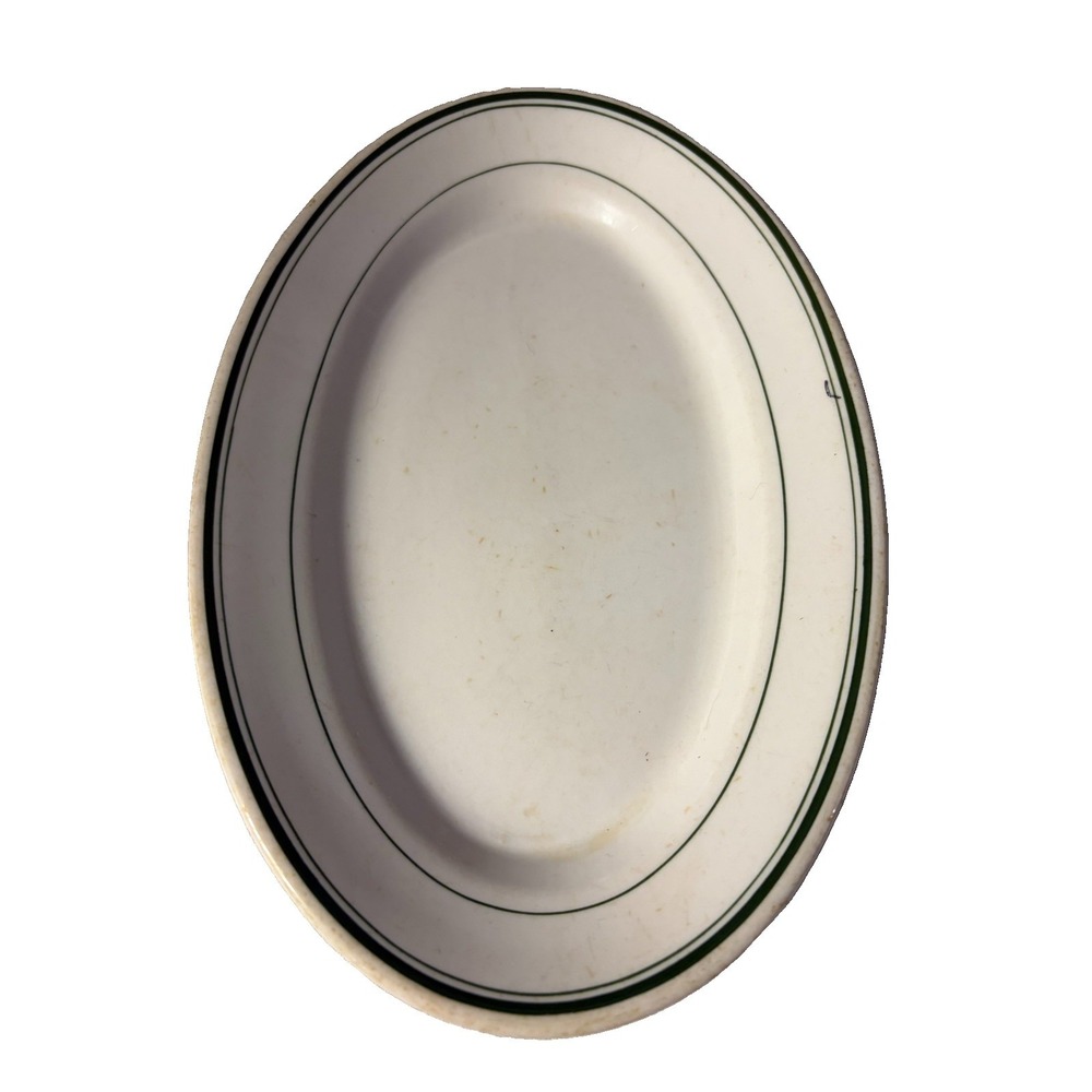 Vintage Jackson Vitrified China Oval Platter Green Stripe Restaurant Ware 10.5"